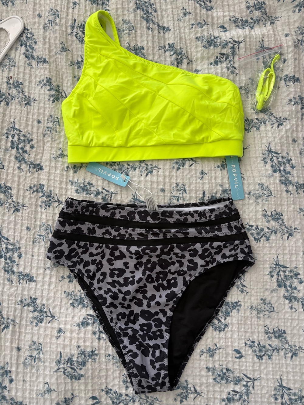 Popvil one shoulder neon high waisted bikini